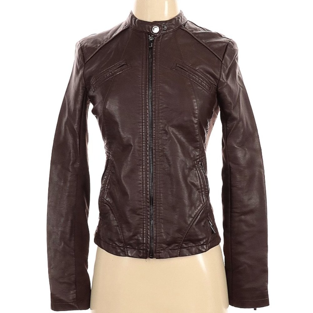Express Faux Leather Jacket Brown XS - Picture 3 of 5